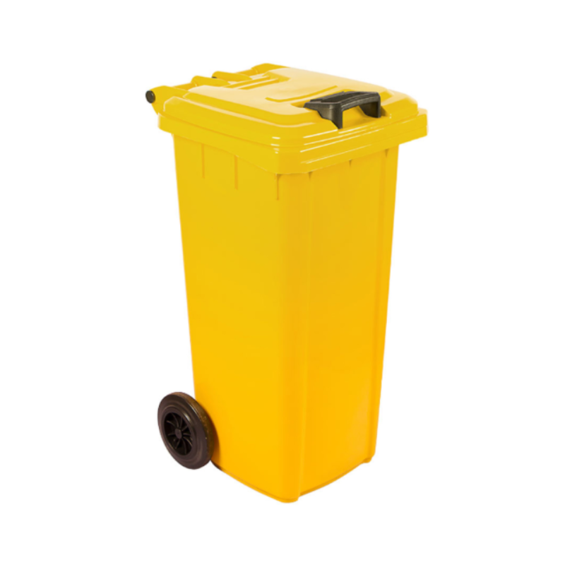 MOBILE REFUSE BIN 120lt - YELLOW 'PLASTIC WASTE' - 1